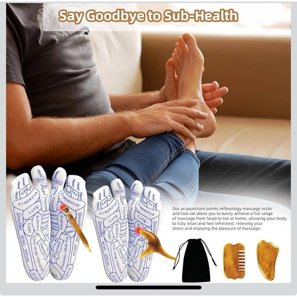 Reflexology Socks and 4pc Resin Massage Tool Set with Storage Bag Health New - Picture 7 of 9